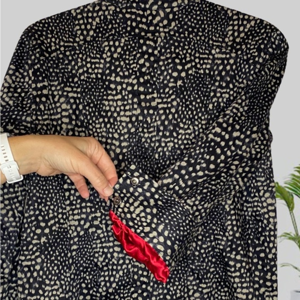 Chico's Animal Print Zip Front Jacket Red Satin Owl Graphic Lining Size 1 Medium - Picture 8 of 8